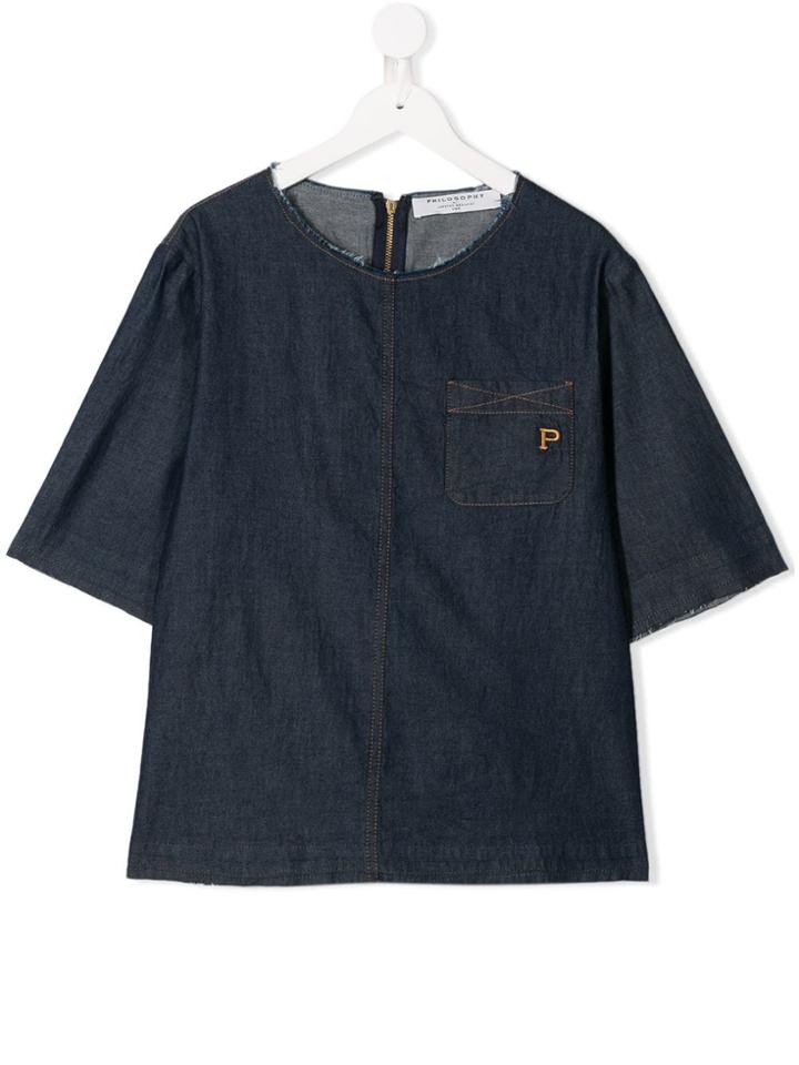 Philosophy Di Lorenzo Serafini Kids Loose-fit Denim Blouse - Blue