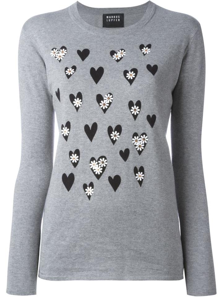 Markus Lupfer Flower Appliqué Jumper, Women's, Size: Xs, Grey, Cotton