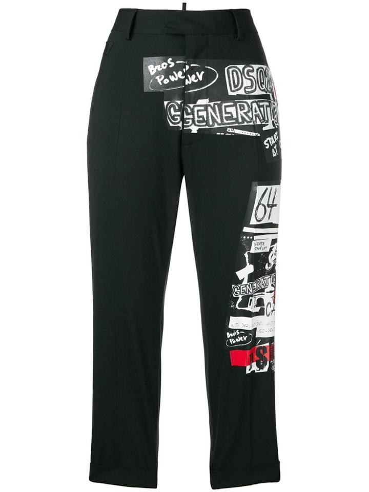 Dsquared2 Printed Patch Cropped Trousers - Black