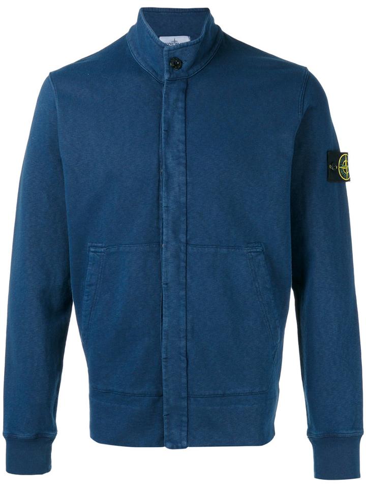 Stone Island High Neck Buttoned Sweatshirt, Men's, Size: Small, Blue, Cotton