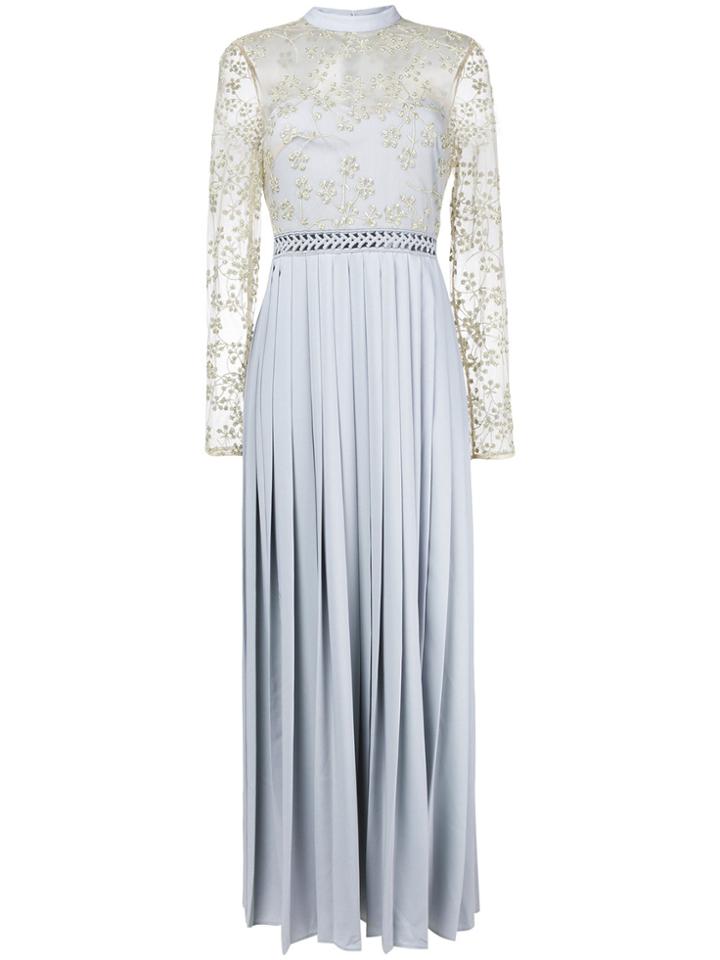 Self-portrait Pleated Lace Embellished Dress - Blue