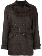 Fendi Pre-owned Zucca Pattern Double-breasted Belted Coat - Brown