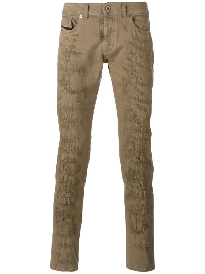 Diesel Black Gold - Distressed Slim-fit Trousers - Men - Cotton/spandex/elastane - 34, Brown, Cotton/spandex/elastane