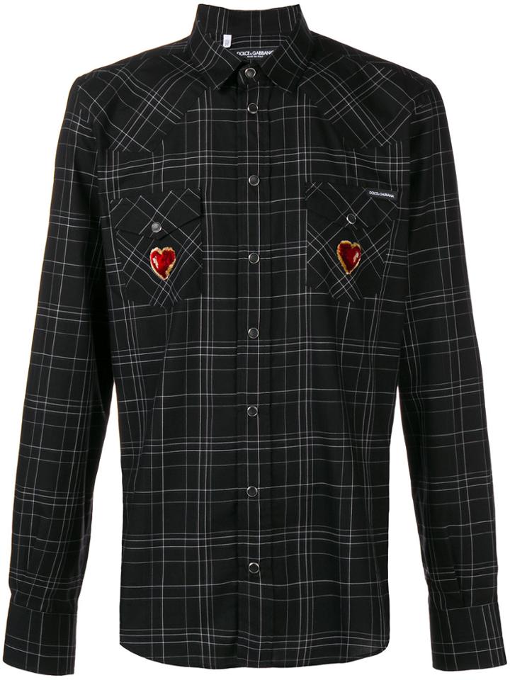Dolce & Gabbana Sacred Heart Patch Plaid Shirt - Black