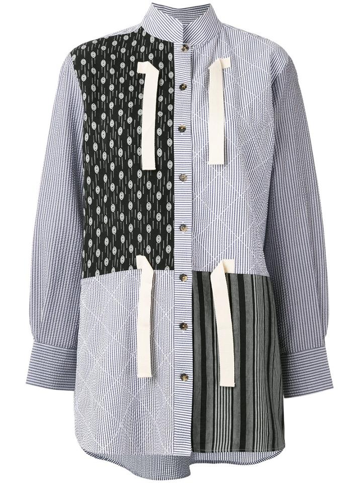 J.w.anderson - Multi-print High Neck Shirt - Women - Cotton/linen/flax - 8, White, Cotton/linen/flax