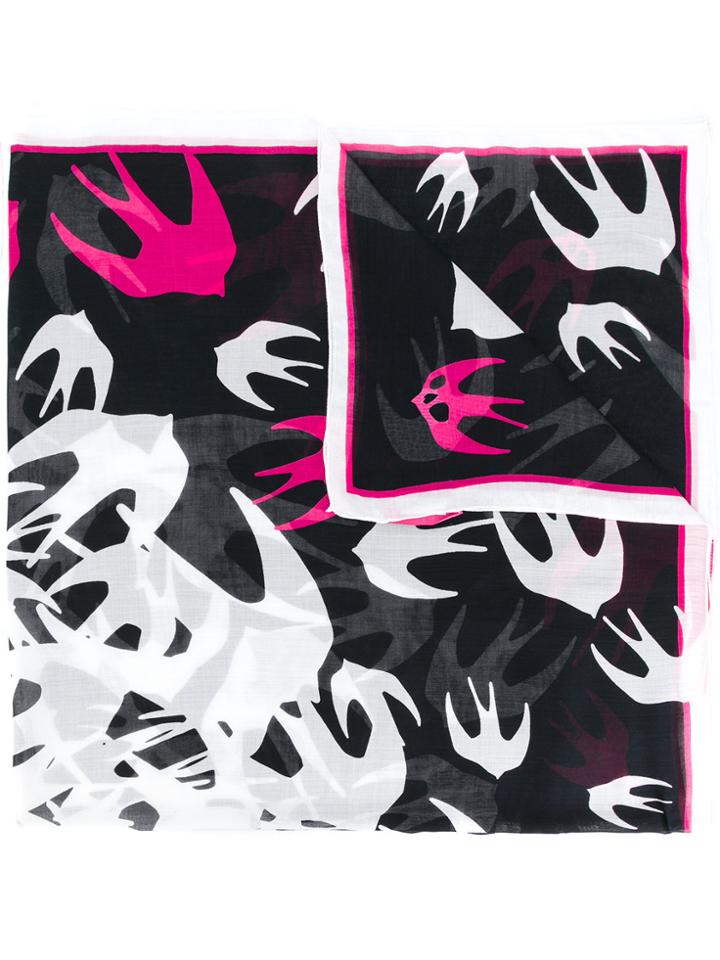 Mcq Alexander Mcqueen Swallow Print Scarf - Black