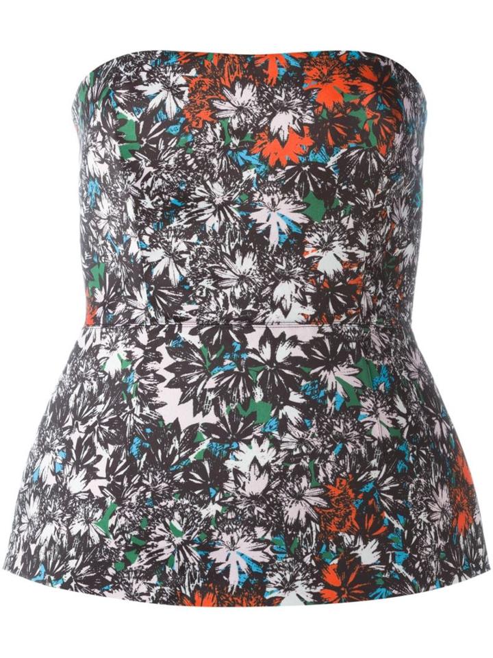 Cédric Charlier Floral Print Strapless Bustier Top