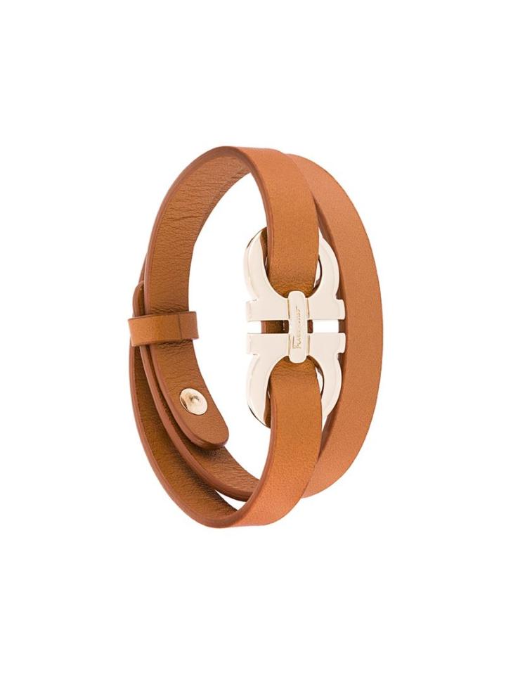 Salvatore Ferragamo Gancini Bracelet, Women's, Brown, Calf Leather/brass