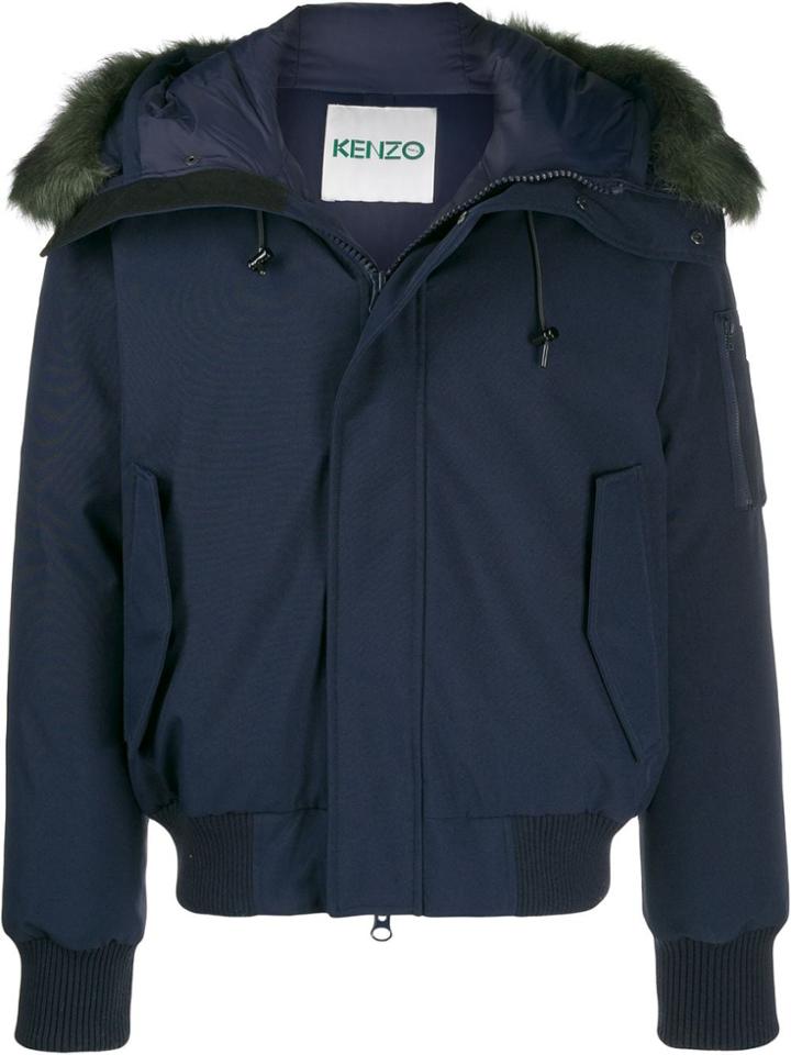 Kenzo Faux Fur Trimmed Bomber Jacket - Blue
