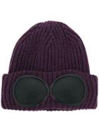 Cp Company Goggle Detail Knitted Beanie - Purple