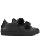 Leather Crown Fur Detailed Sneakers - Black