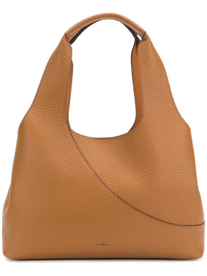 Hogan Elongated Grained Tote Bag - Brown