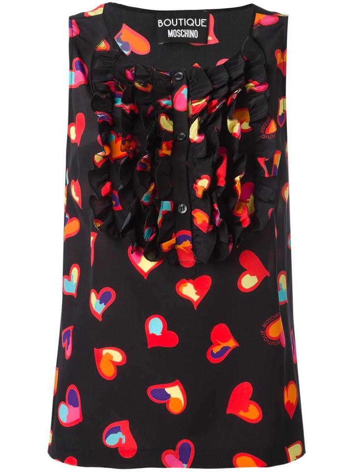 Boutique Moschino Heart Print Top, Women's, Size: 42, Black, Silk