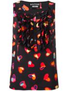 Boutique Moschino Heart Print Top, Women's, Size: 42, Black, Silk