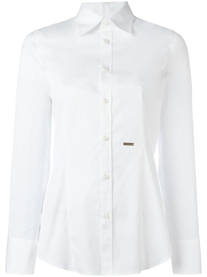 Dsquared2 Logo Plaque Classic Shirt, Women's, Size: 44, White, Cotton/spandex/elastane