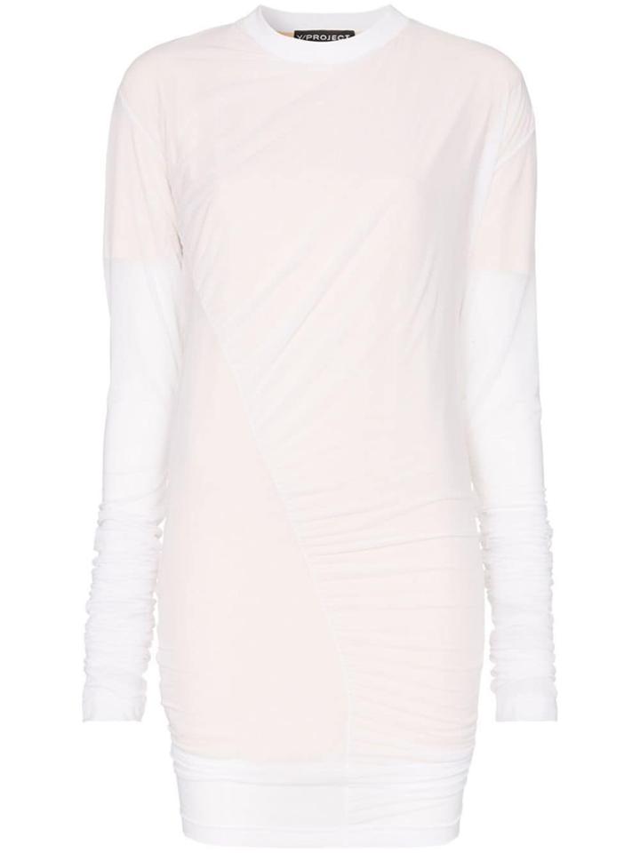 Y/project Sheer Layered Ruched Top - White