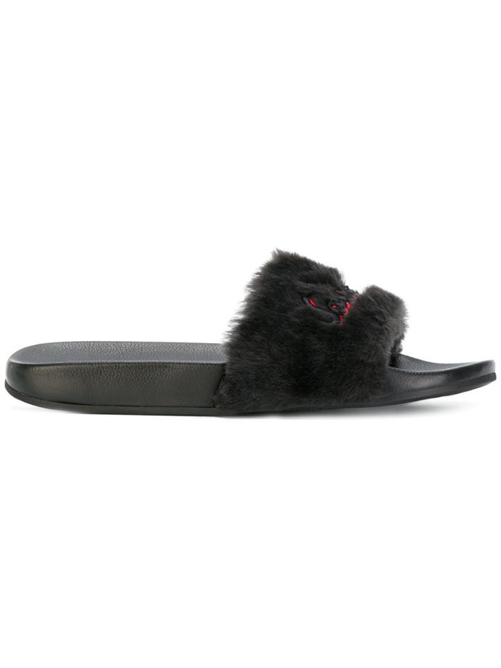 Salvatore Ferragamo Logo Embroidered Slides - Black