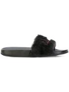 Salvatore Ferragamo Logo Embroidered Slides - Black