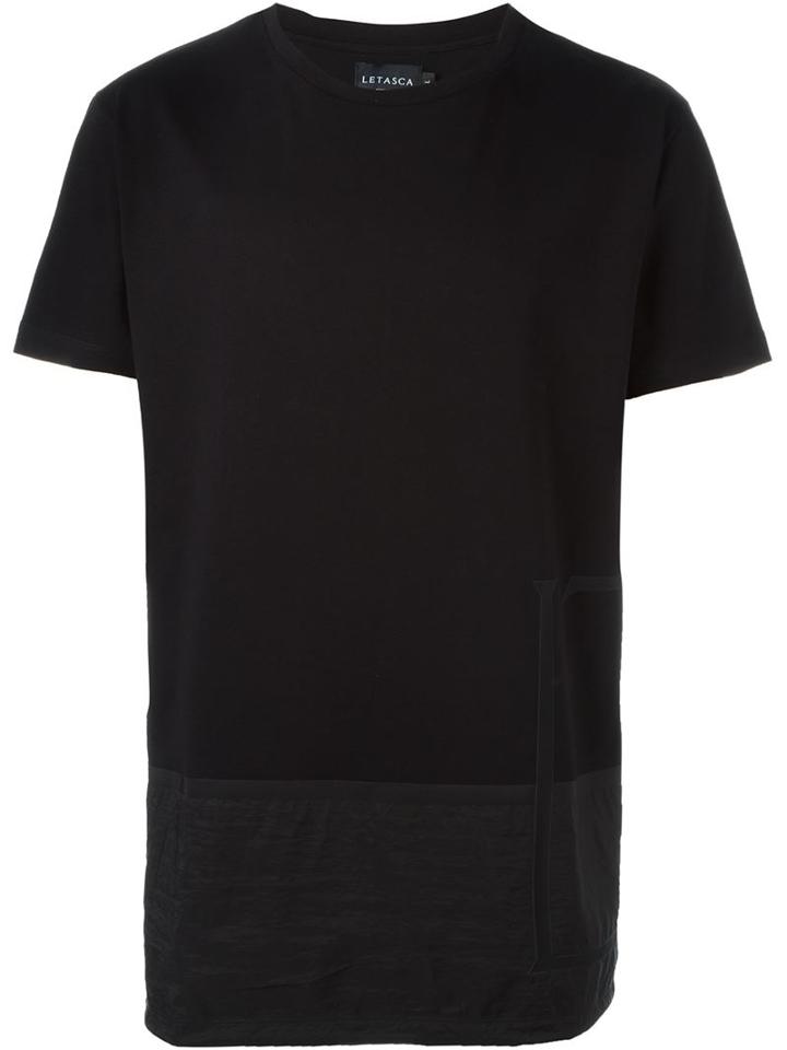 Letasca Panelled T-shirt, Men's, Size: Large, Black, Cotton