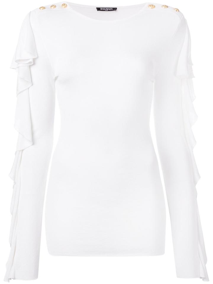 Balmain Ruffled Button Shoulder Blouse - White