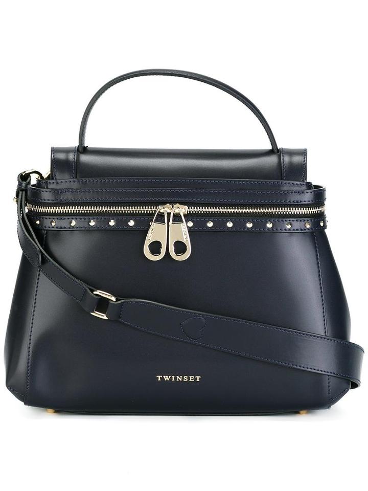 Twin-set Studded Trim Shoulder Bag, Women's, Blue, Leather