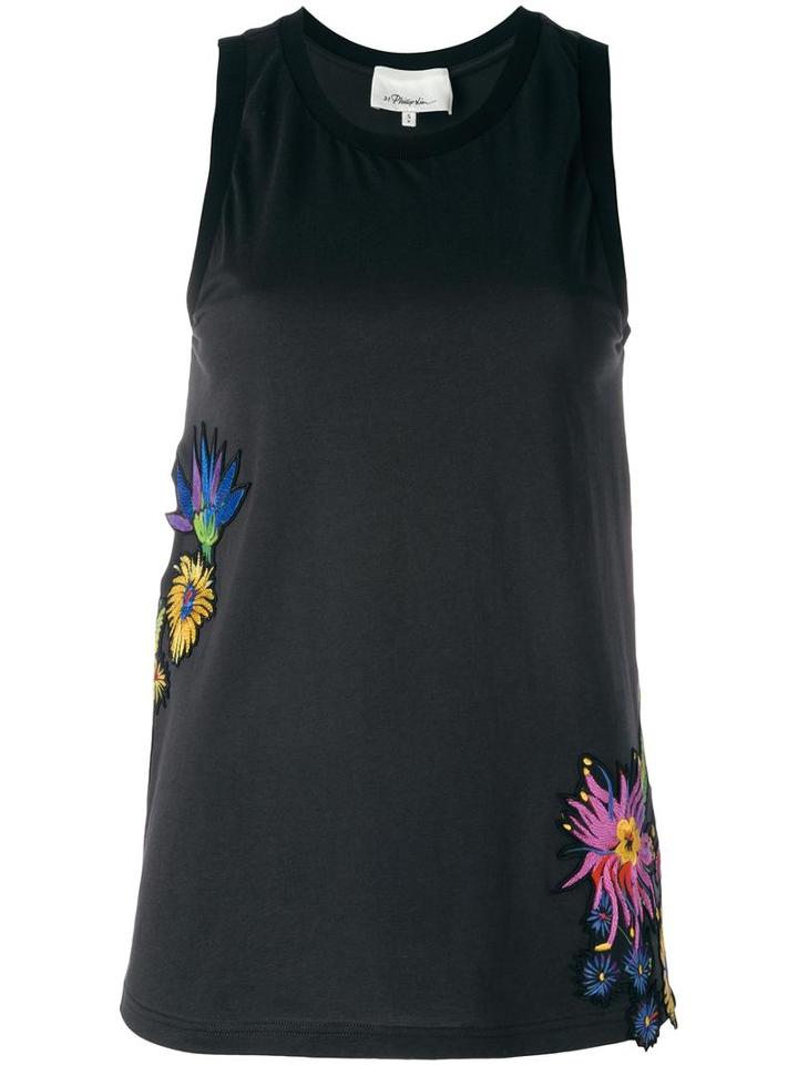 3.1 Phillip Lim Floral Embroidered Tank Top, Women's, Size: Small, Black, Cotton/silk/viscose/spandex/elastane