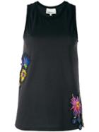 3.1 Phillip Lim Floral Embroidered Tank Top, Women's, Size: Small, Black, Cotton/silk/viscose/spandex/elastane