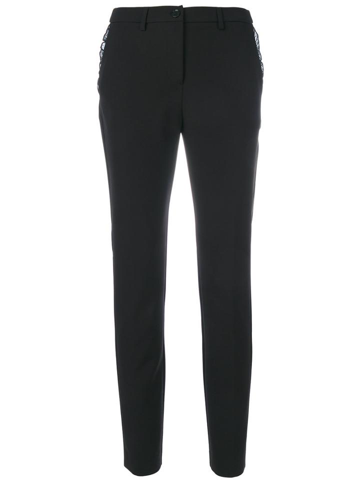 Blugirl - Frilled Detail Slim-fit Trousers - Women - Polyester/spandex/elastane - 44, Black, Polyester/spandex/elastane