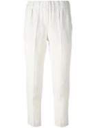 Brunello Cucinelli Elastic Waistband Cropped Trousers, Women's, Size: 44, White, Viscose/linen/flax/acetate/polyester