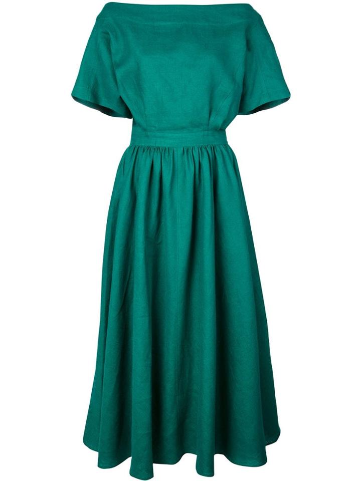 Tome Flare Structured Midi Dress - Green