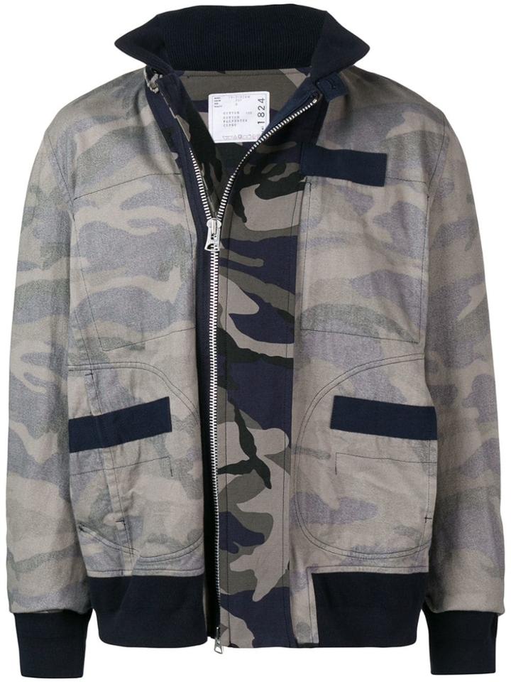 Sacai Camouflage Print Bomber Jacket - Blue