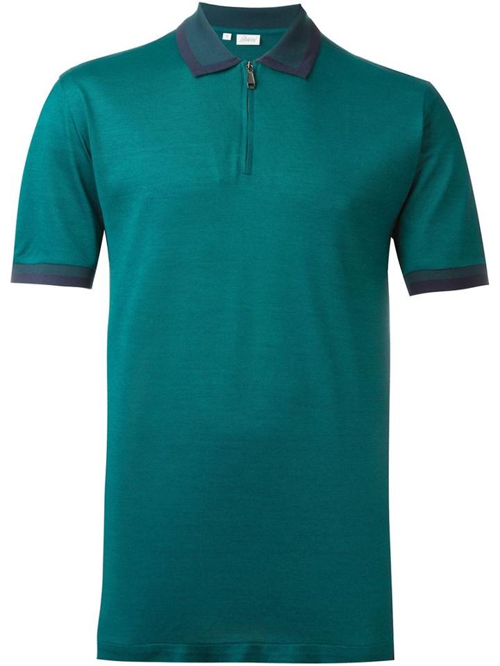 Brioni Zip Collar Polo Shirt, Men's, Size: Xxxl, Green, Cotton/silk