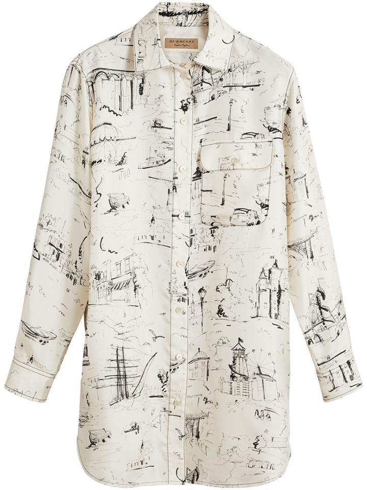 Burberry Landmark Print Silk Longline Shirt - White
