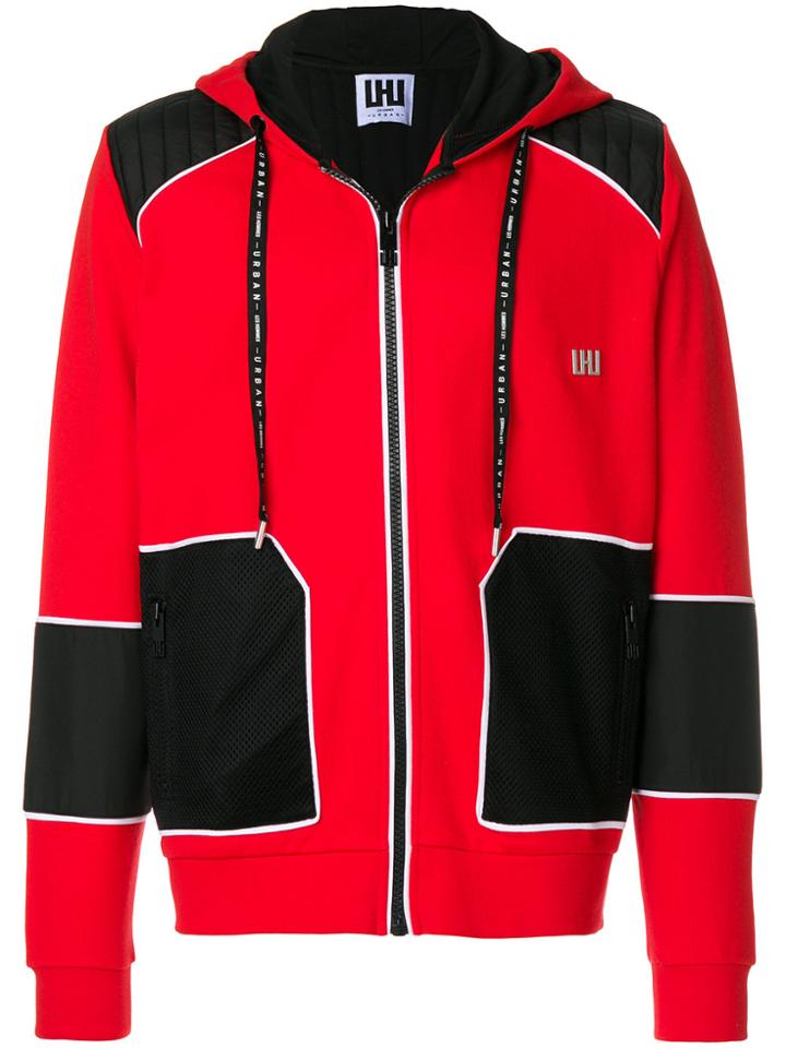 Les Hommes Urban Panelled Zip Hoodie - Red