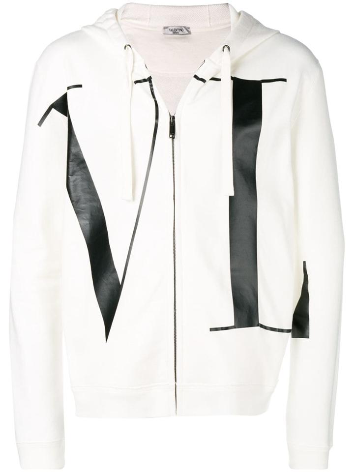 Valentino Letters Print Zipped Hoodie - White