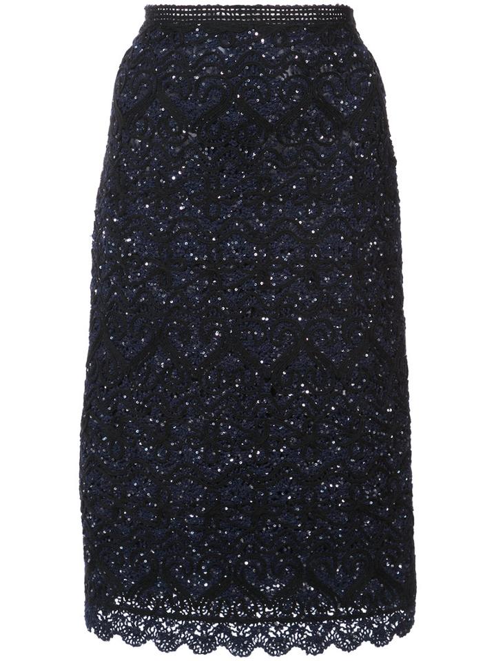 Oscar De La Renta - Embroidered Skirt - Women - Silk/polyester/wool - M, Black, Silk/polyester/wool