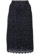Oscar De La Renta - Embroidered Skirt - Women - Silk/polyester/wool - M, Black, Silk/polyester/wool