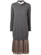 Fabiana Filippi Tulle Skirt Knitted Dress - Grey