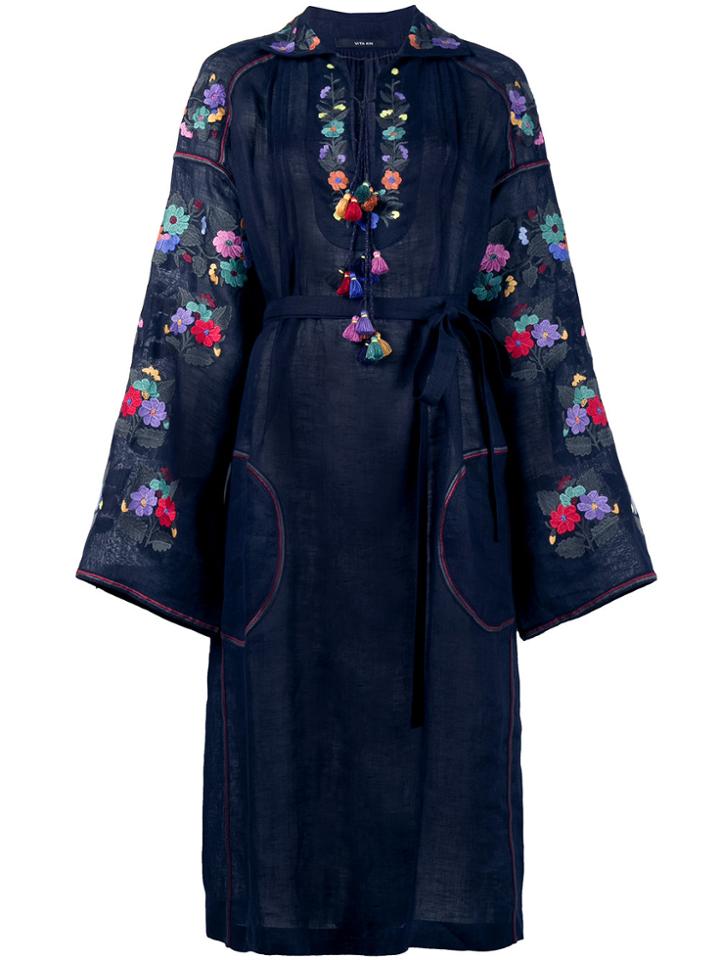 Vita Kin Floral Embroidered Sheer Dress - Blue