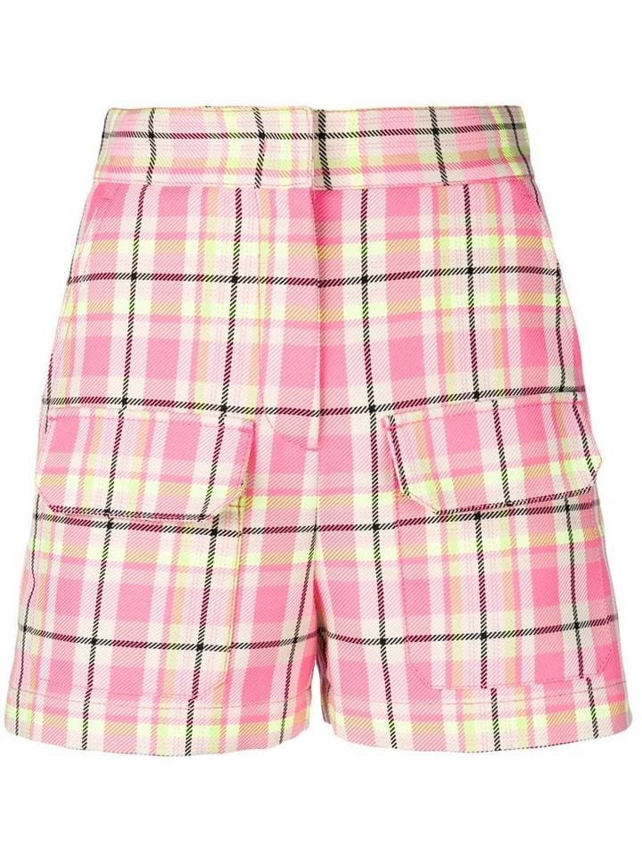 Msgm Plaid High-waisted Shorts - Pink