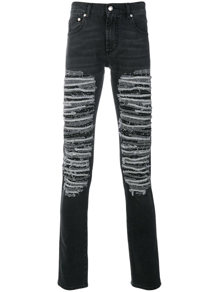 Alexander Mcqueen Distressed Straight-leg Jeans - Grey