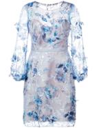 Marchesa Notte Embroidered Floral Dress - Blue