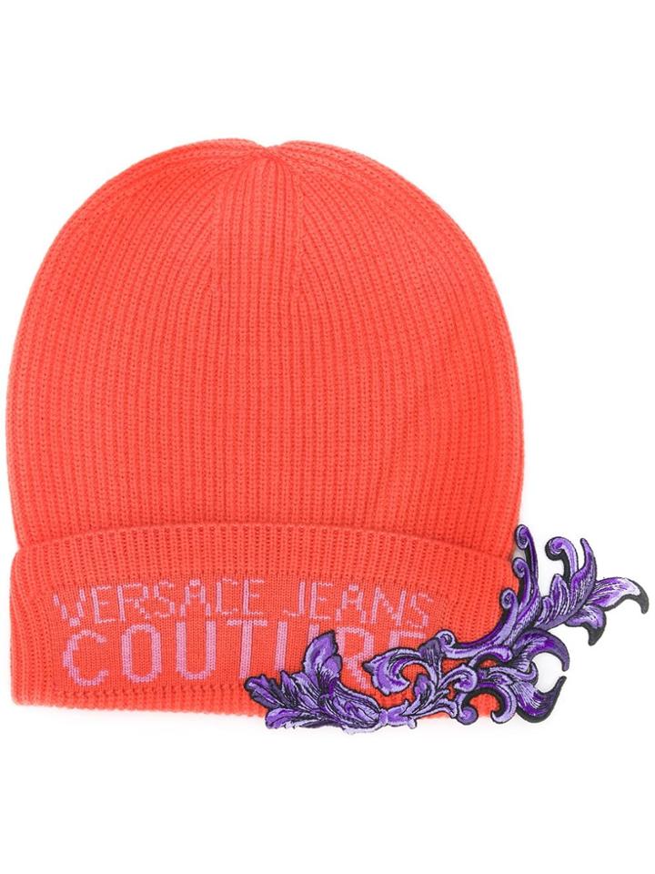 Versace Jeans Couture Logo Embroidered Beanie Hat - Orange