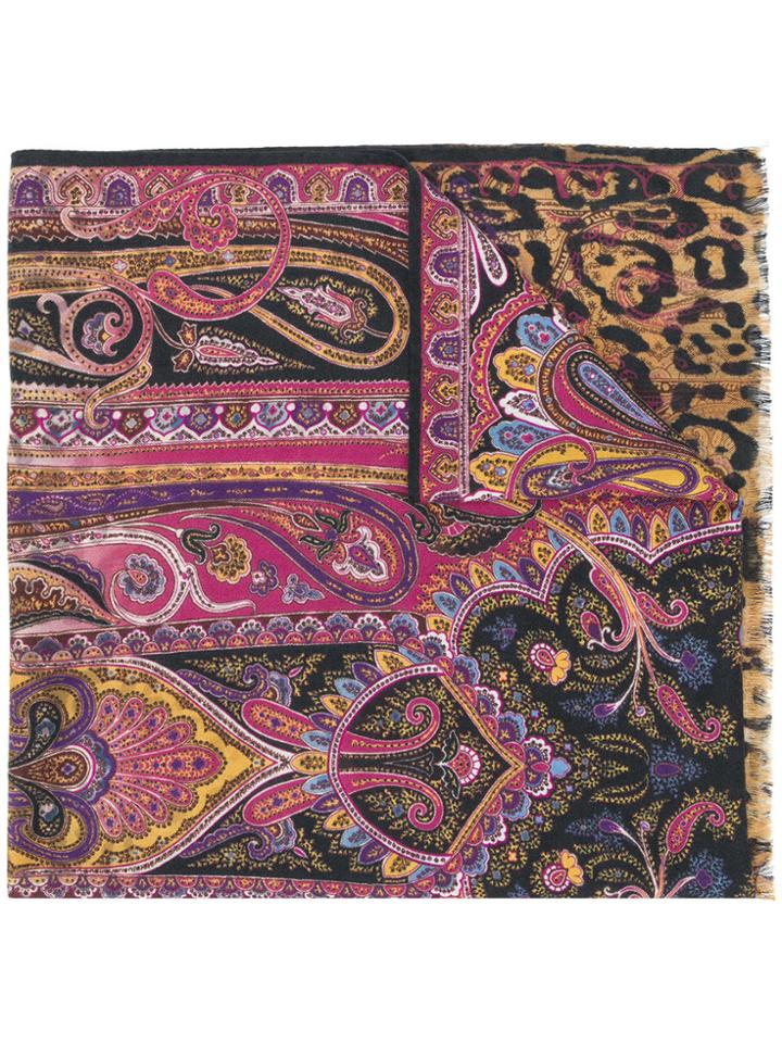 Etro Paisley Leopard Print Scarf - Pink & Purple