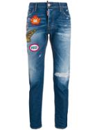 Dsquared2 Patch Embellished Distressed Skinny Jeans - Blue