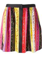 Emanuel Ungaro Paris Print Pleated Skirt, Women's, Size: 42, Black, Silk/cotton/rayon