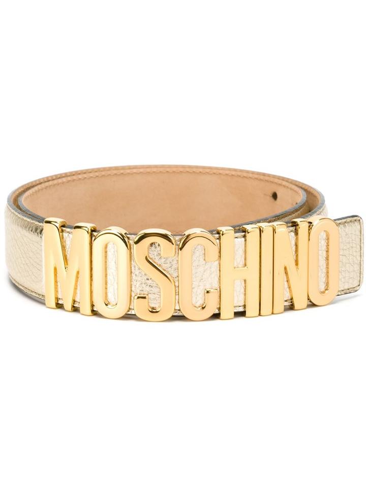 Moschino Logo Plaque Belt, Women's, Size: 85, Grey, Metal Other/calf Leather