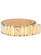Moschino Logo Plaque Belt, Women's, Size: 85, Grey, Metal Other/calf Leather