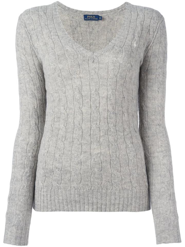 Polo Ralph Lauren Cable Knit Jumper, Women's, Size: Large, Grey, Cashmere/merino