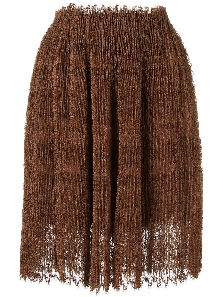 Ermanno Scervino Plissé Pleated Lace Skirt, Women's, Size: 40, Brown, Silk/polyamide/polyester/viscose